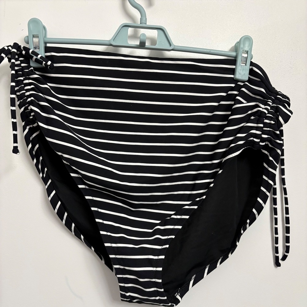 CALIA Womens 1X Ruched Side Swim Bottom Stripe Black WSA23402PRTWP NWT